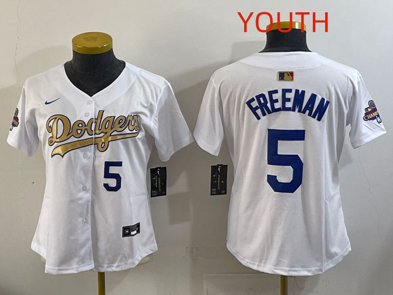 Youth Los Angeles Dodgers #5 Freeman White Champion edition Nike MLB Jersey style 004->youth mlb jersey->Youth Jersey